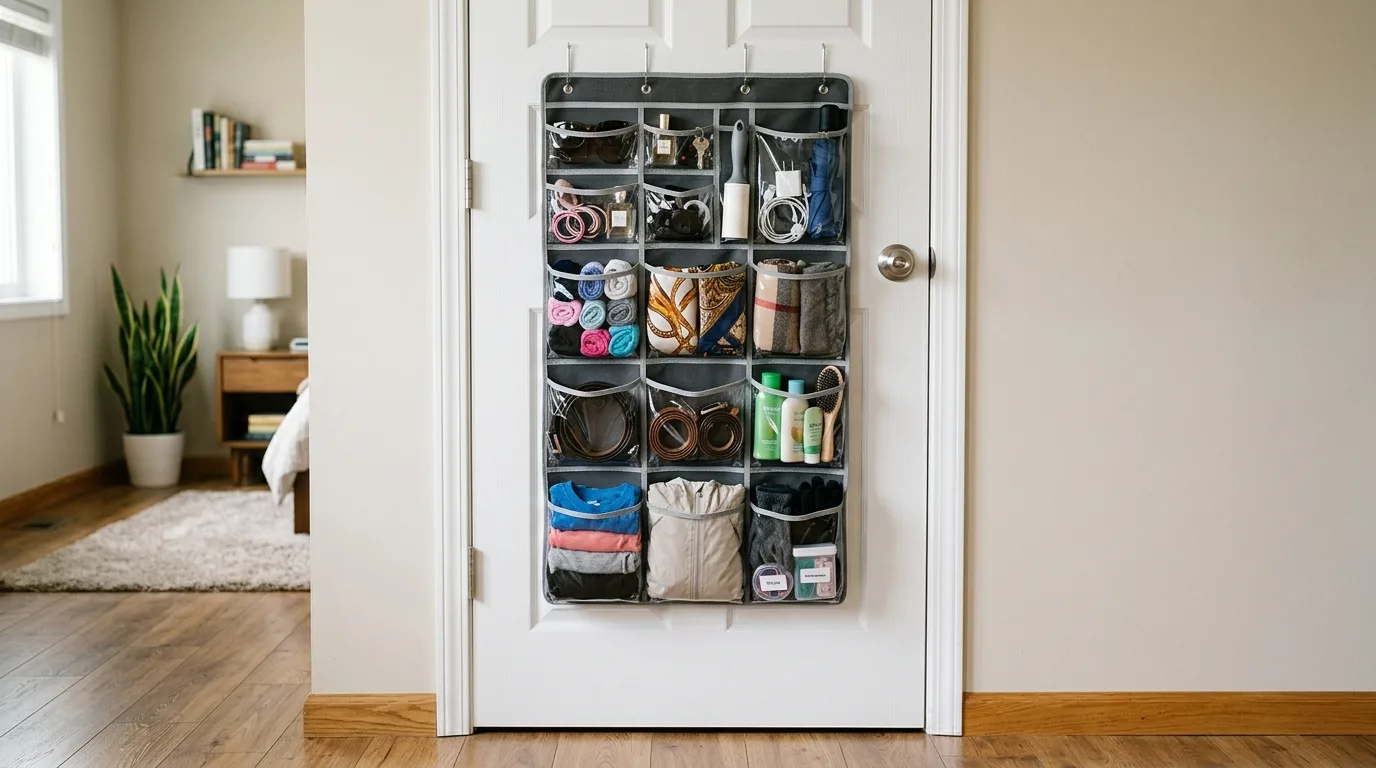 Over-the-door organizer in a small closet